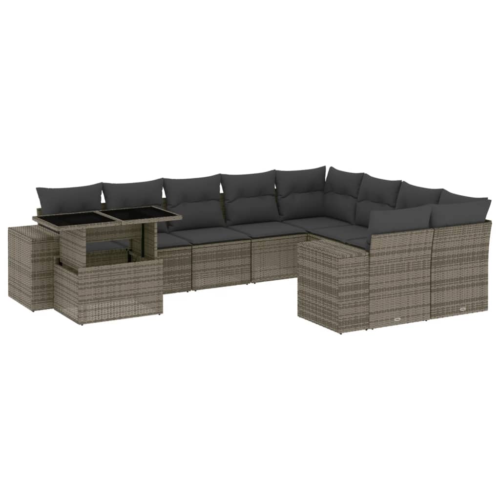 Set Divano da Giardino 10 pz con Cuscini Grigio in Polyrattan 3269400