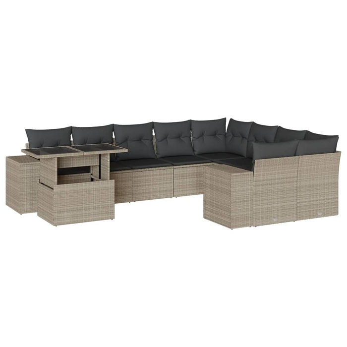 Set Divano Giardino 10 pz con Cuscini Grigio Chiaro Polyrattan 3269402