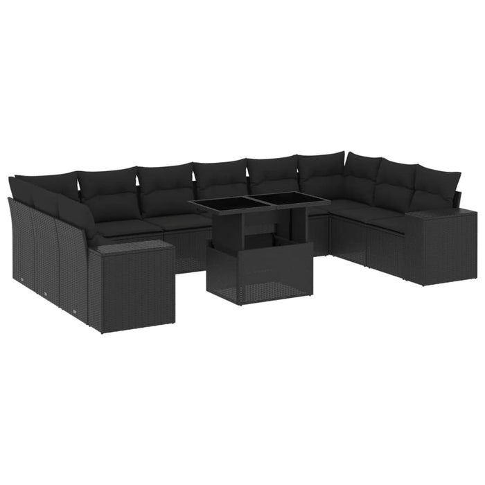 Set Divani da Giardino 11 pz con Cuscini in Polyrattan Nero 3269405