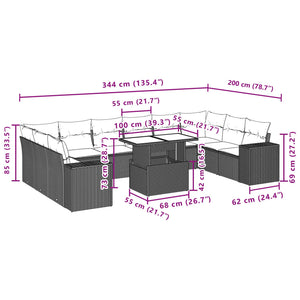 Set Divani da Giardino 11 pz con Cuscini in Polyrattan Nero 3269405