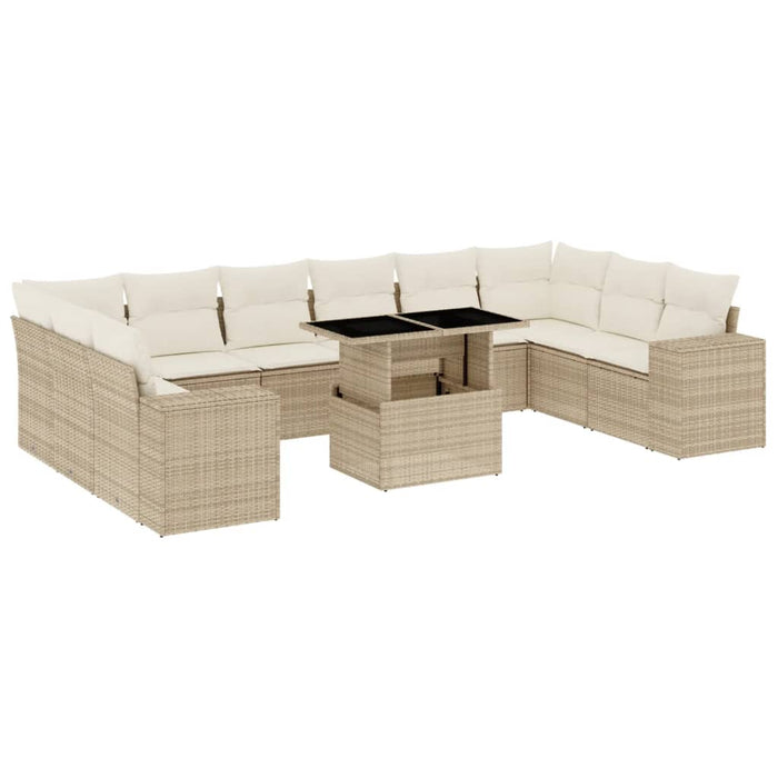 Set Divani da Giardino 11 pz con Cuscini Beige in Polyrattan 3269408