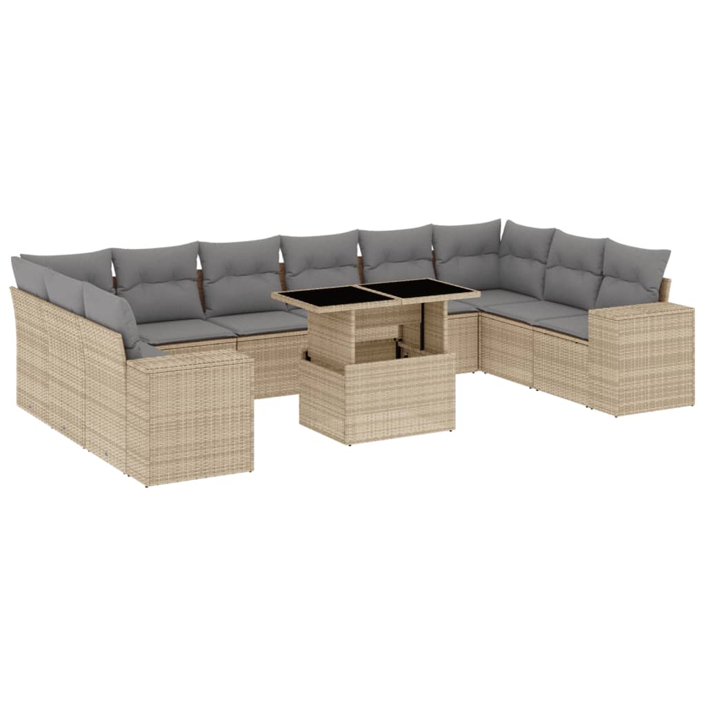 Set Divani da Giardino 11 pz con Cuscini Beige in Polyrattan 3269409