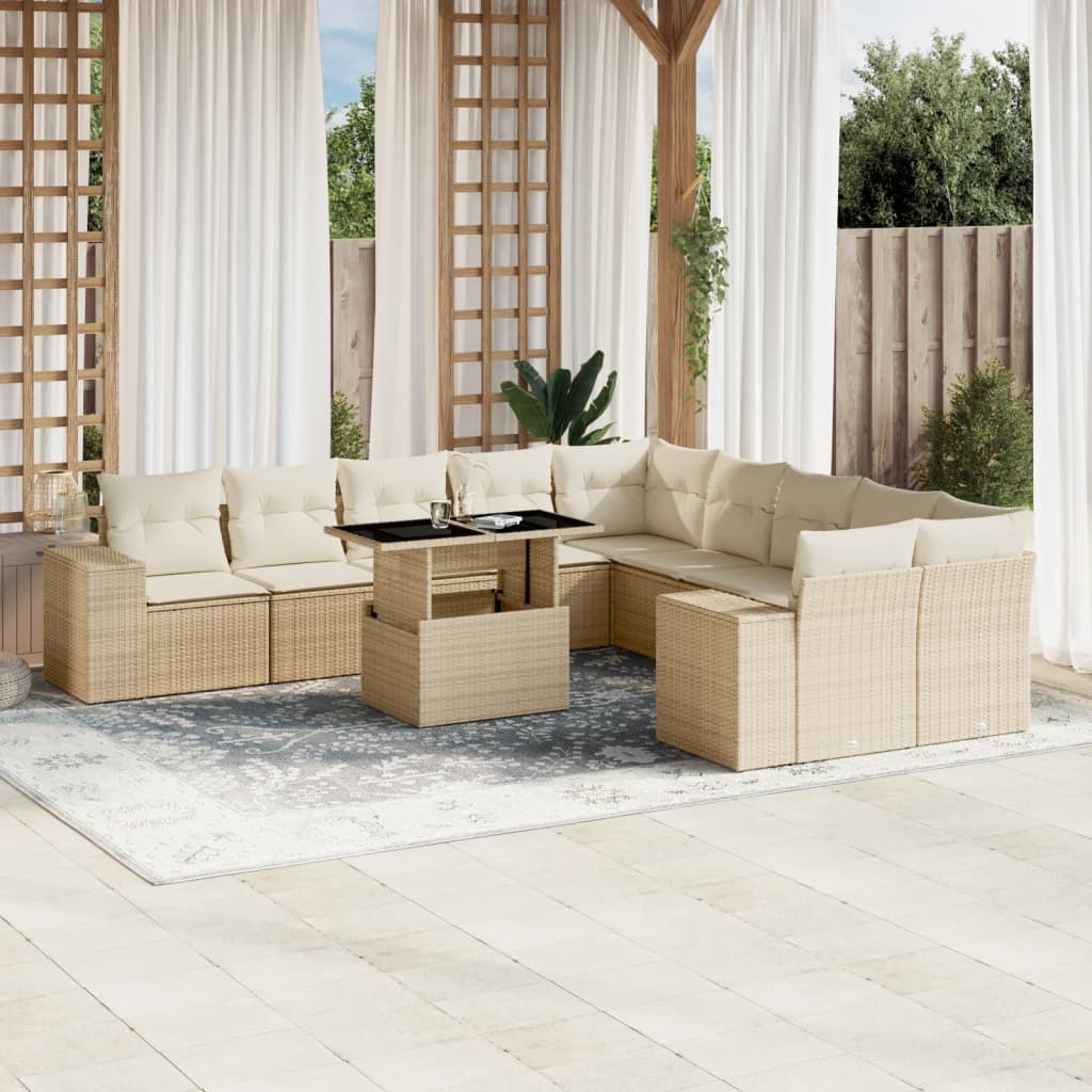 Set Divani da Giardino 11 pz con Cuscini Beige in Polyrattan 3269428