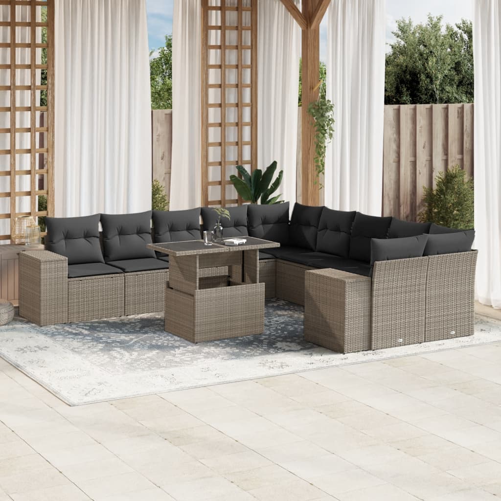 Set Divani da Giardino 11 pz con Cuscini in Polyrattan Grigio 3269432