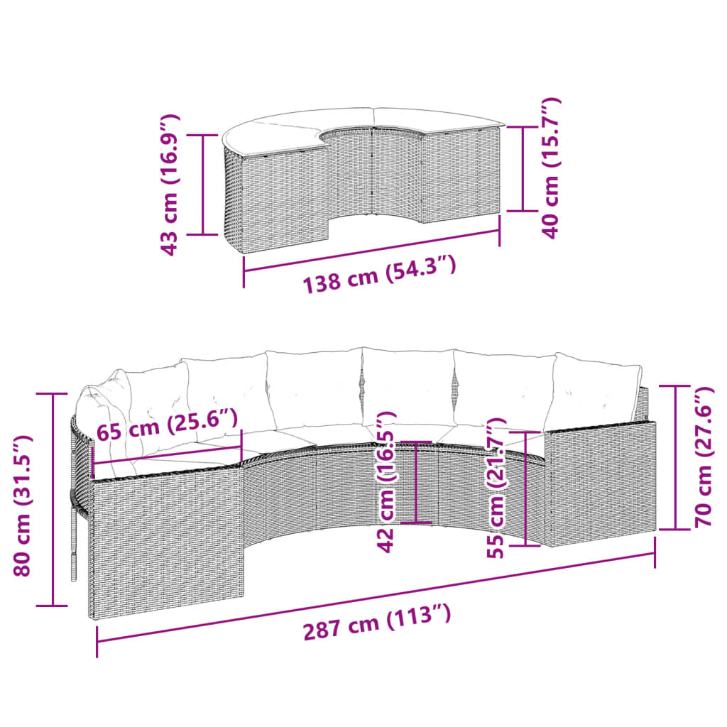 Set Divani da Giardino Semicircolare 2 pz in Polyrattan Nero 3262061