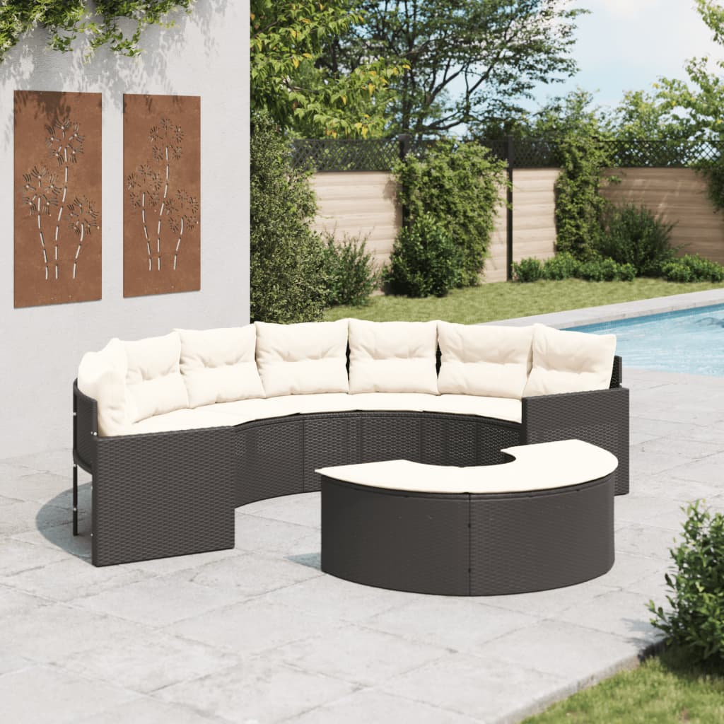 Set Divani da Giardino Semicircolare 2 pz in Polyrattan Nero 3262061