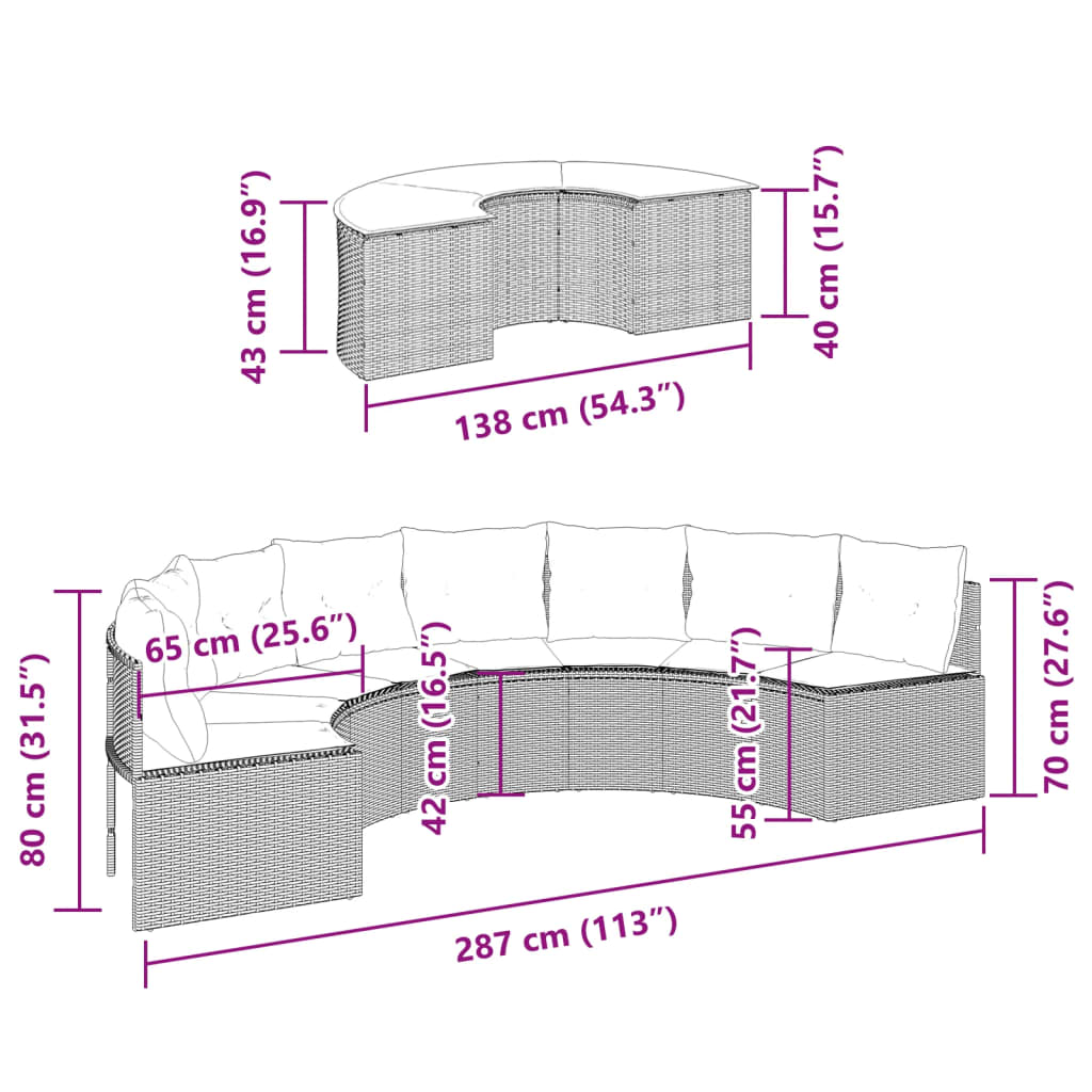 Set Divani da Giardino Semicircolare 2 pz in Polyrattan Nero 3262070