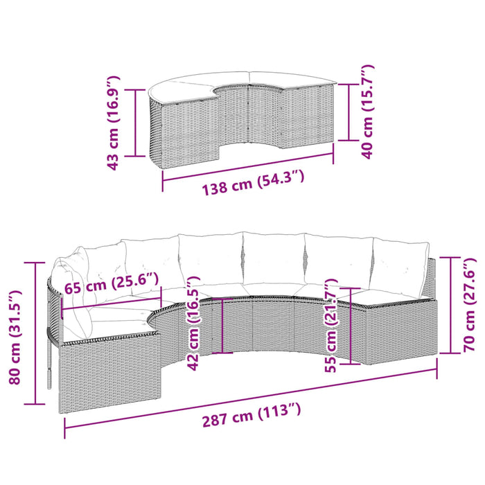 Set Divani da Giardino Semicircolare 2 pz in Polyrattan Nero 3262070