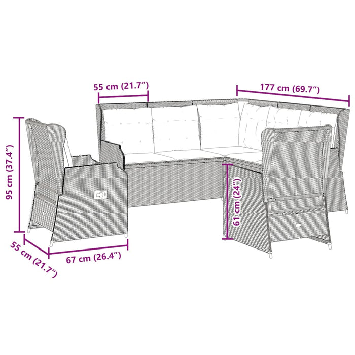 Set Divani da Giardino 5 pz con Cuscini Nero in Polyrattan 3262149