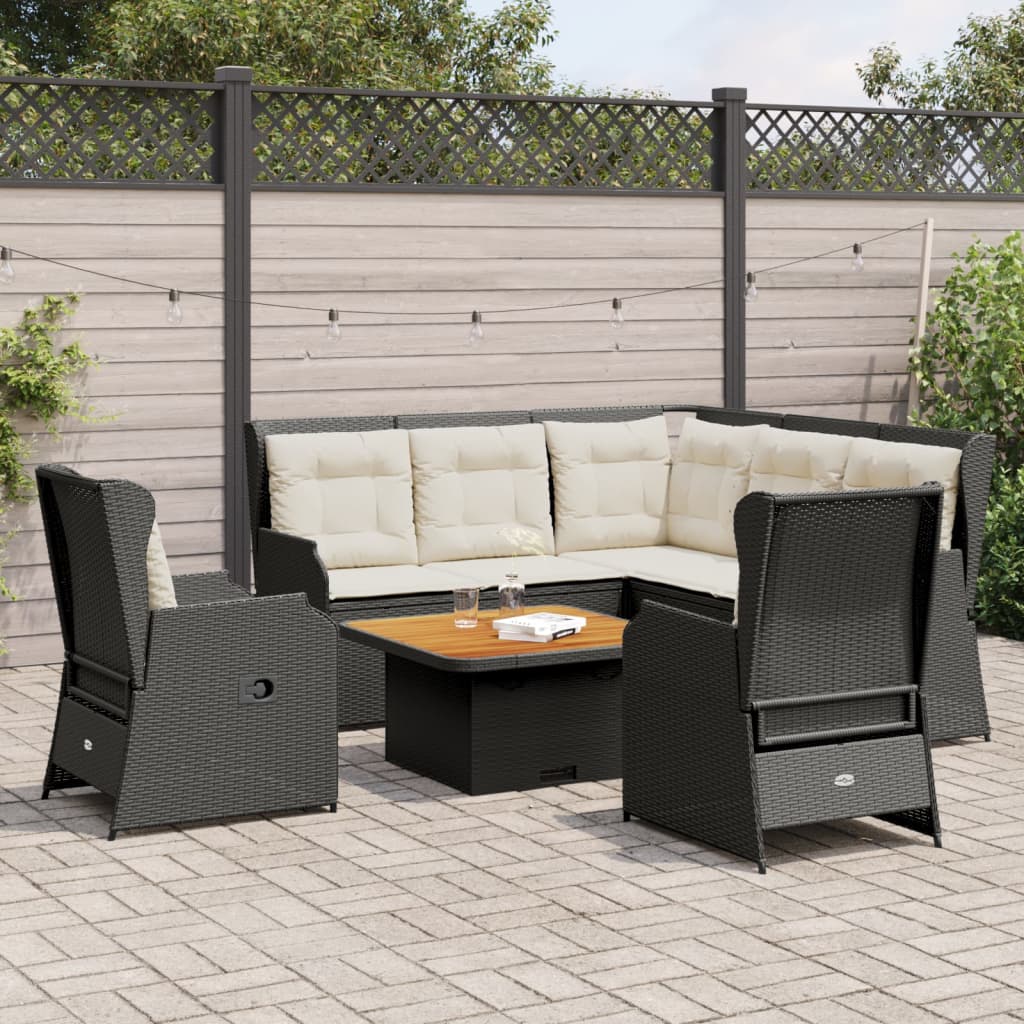 Set Divani da Giardino 5 pz con Cuscini Nero in Polyrattan 3262149