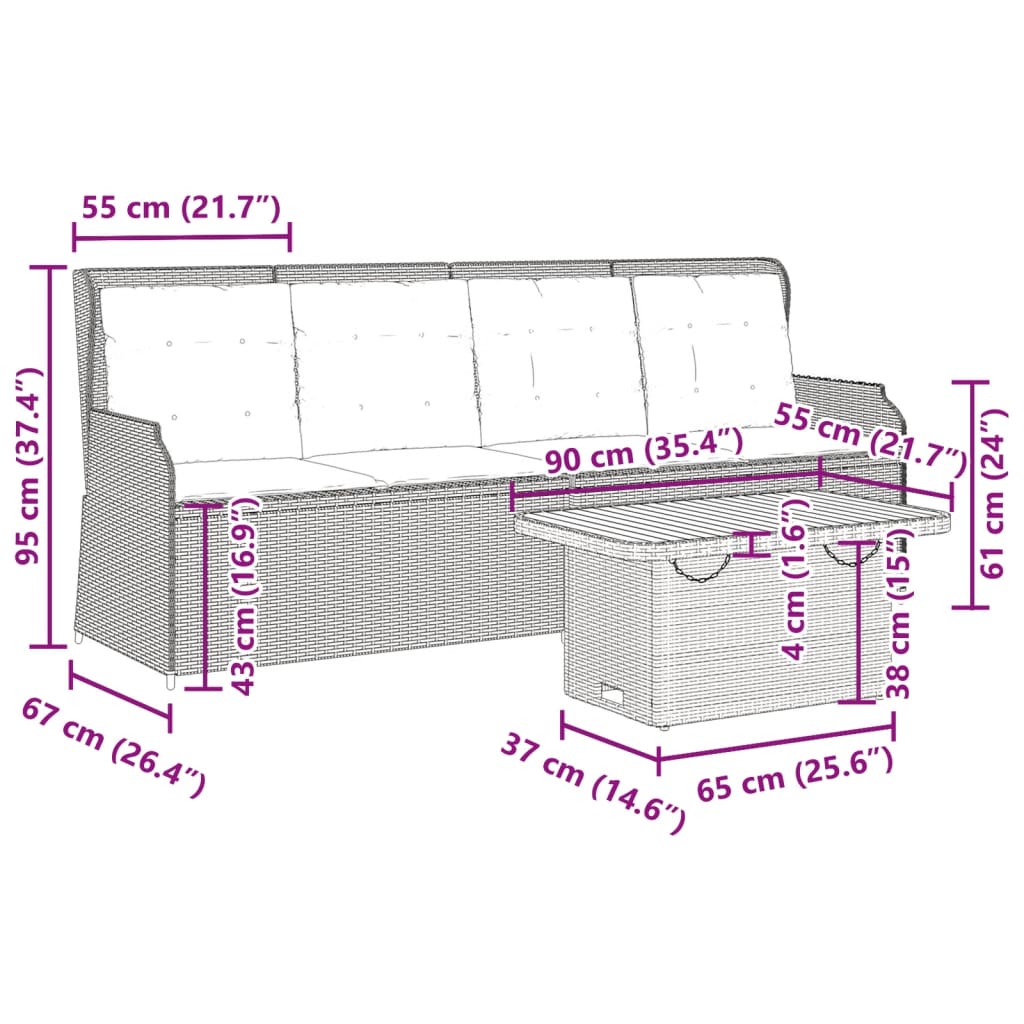 Set Divani da Giardino 3 pz con Cuscini in Polyrattan Beige 3262445