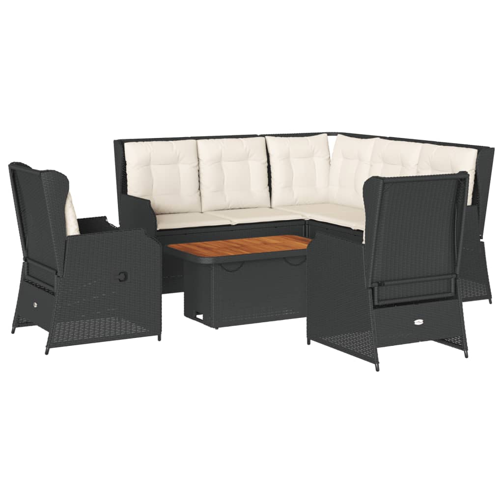 Set Mobili da Giardino 6 pz con Cuscini in Polyrattan Nero 3262467