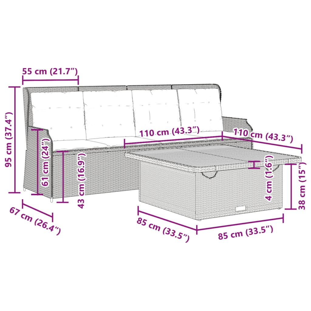 Set Divani da Giardino 3 pz con Cuscini Grigio in Polyrattan 3262588