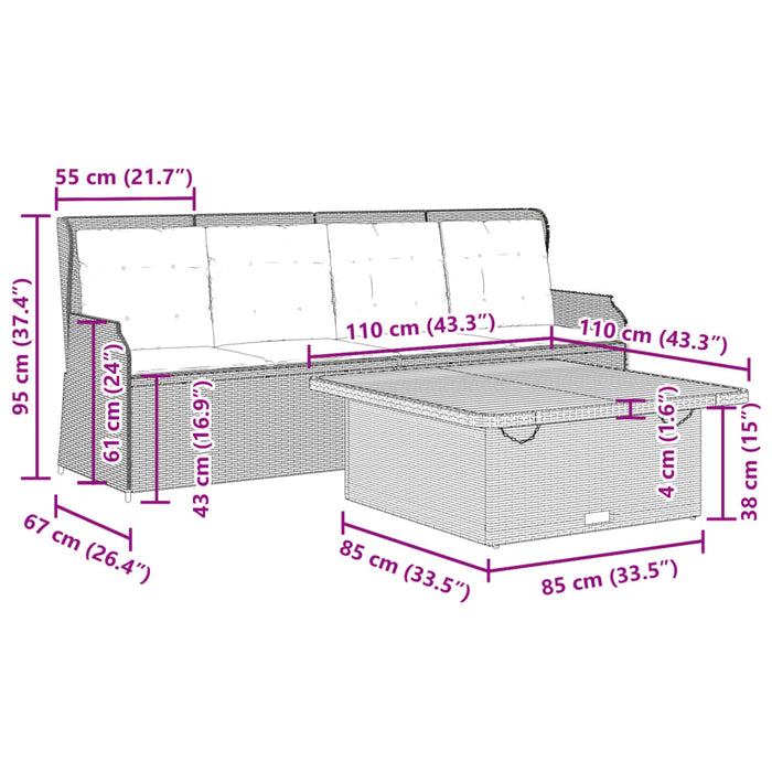 Set Divano da Giardino 3 pz con Cuscini Beige in Polyrattan 3262590