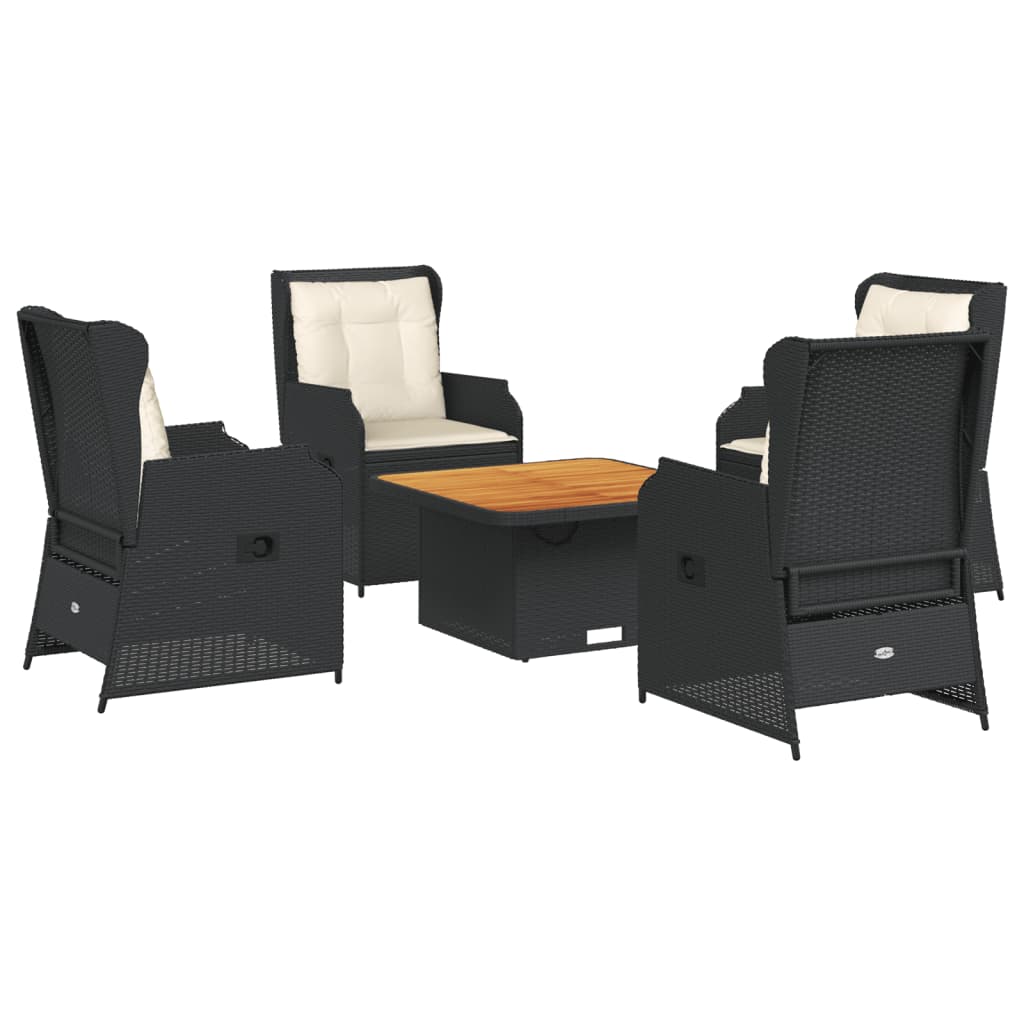 Set Divani da Giardino 5 pz con Cuscini Nero in Polyrattan 3262732