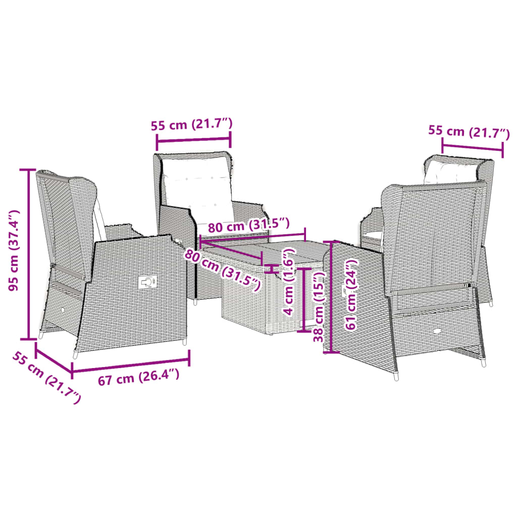 Set Divani da Giardino 5 pz con Cuscini Nero in Polyrattan 3262732