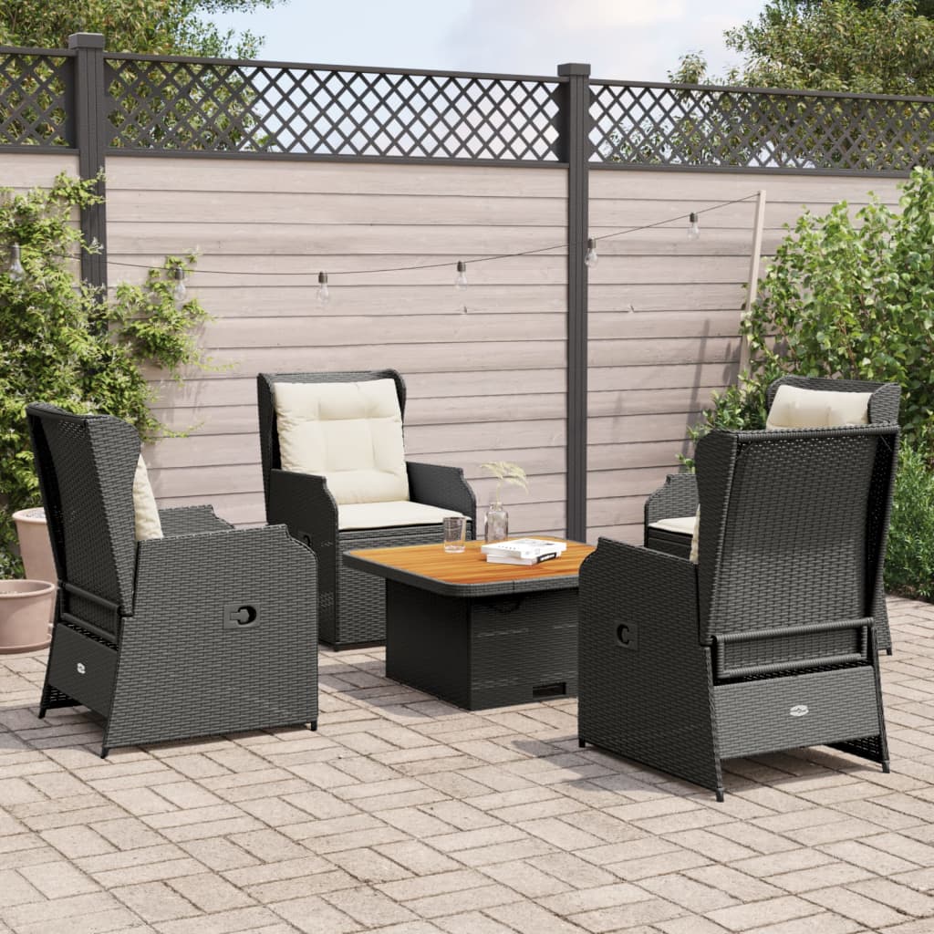 Set Divani da Giardino 5 pz con Cuscini Nero in Polyrattan 3262732