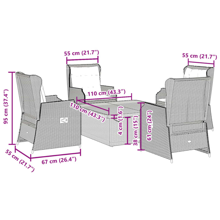 Set Divani da Giardino 5 pz con Cuscini in Polyrattan Grigio 3262741