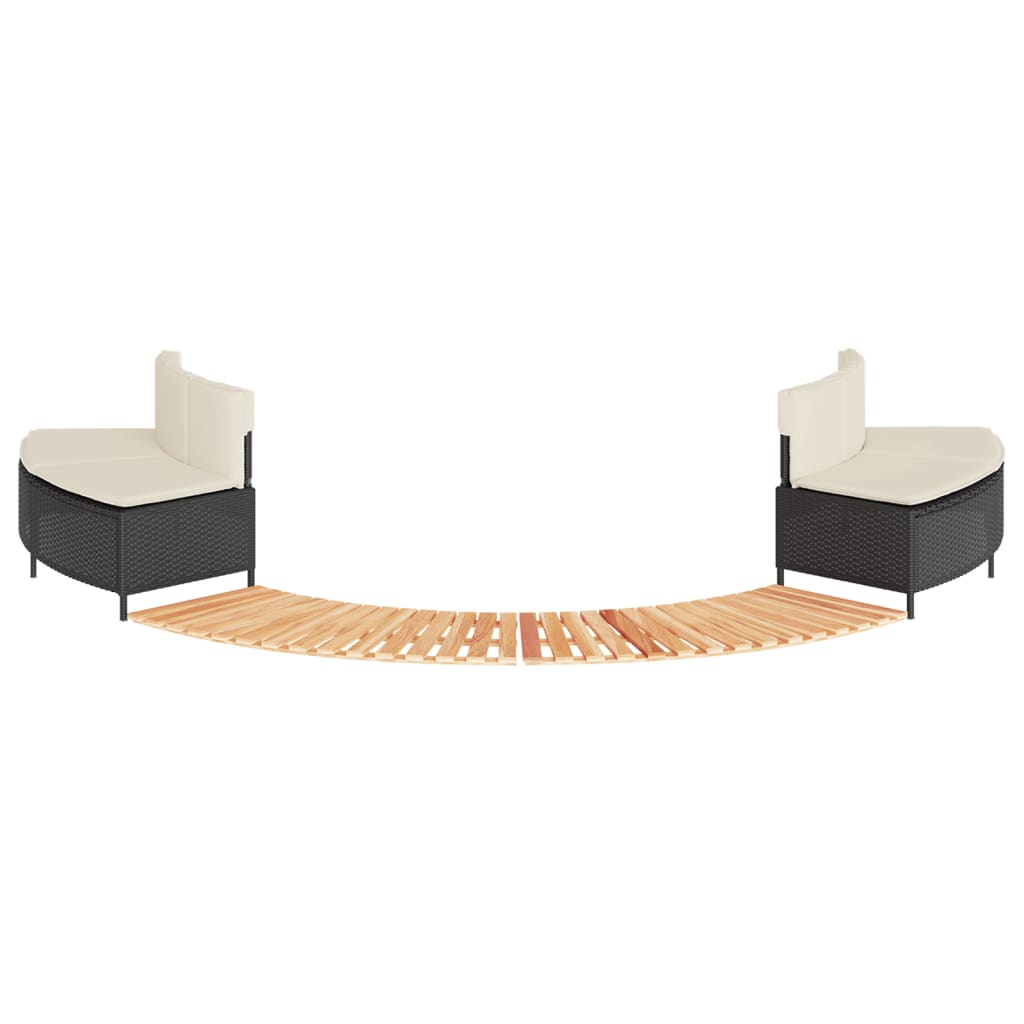 Bordo per Spa Nero in Polyrattan e Legno Massello di Acacia 3270635