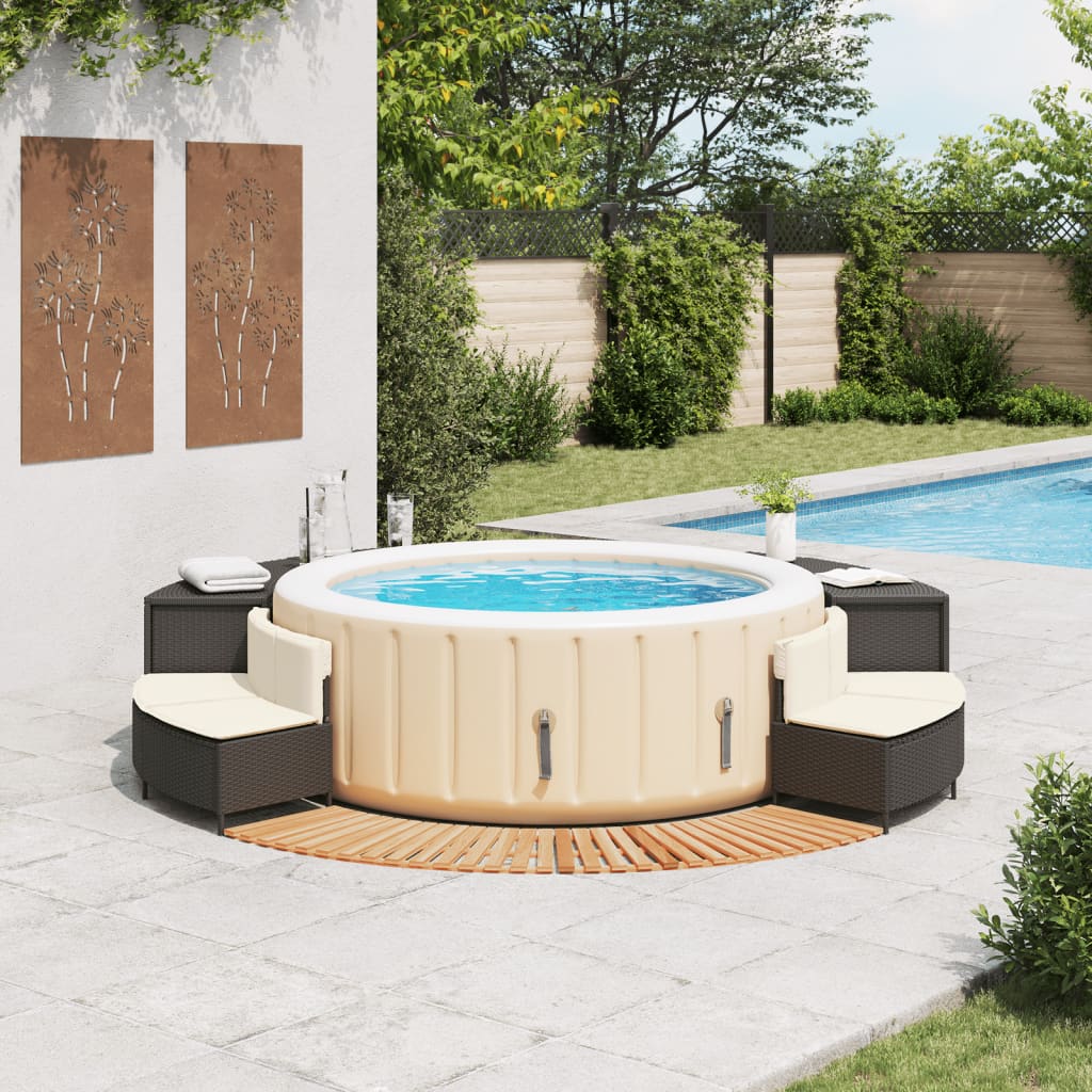 Bordo per Spa Nero in Polyrattan e Legno Massello di Acacia 3270635