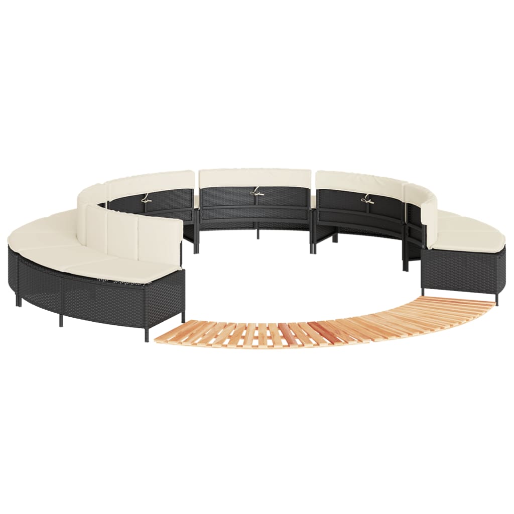 Bordo per Spa Nero in Polyrattan e Legno Massello di Acacia 3270636