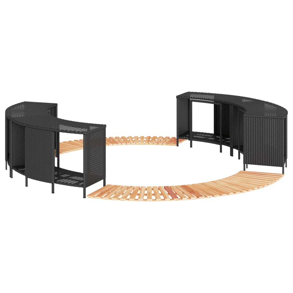 Bordo per Spa Nero in Polyrattan e Legno Massello di Acacia 3270640