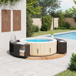 Bordo per Spa Nero in Polyrattan e Legno Massello di Acacia 3270640