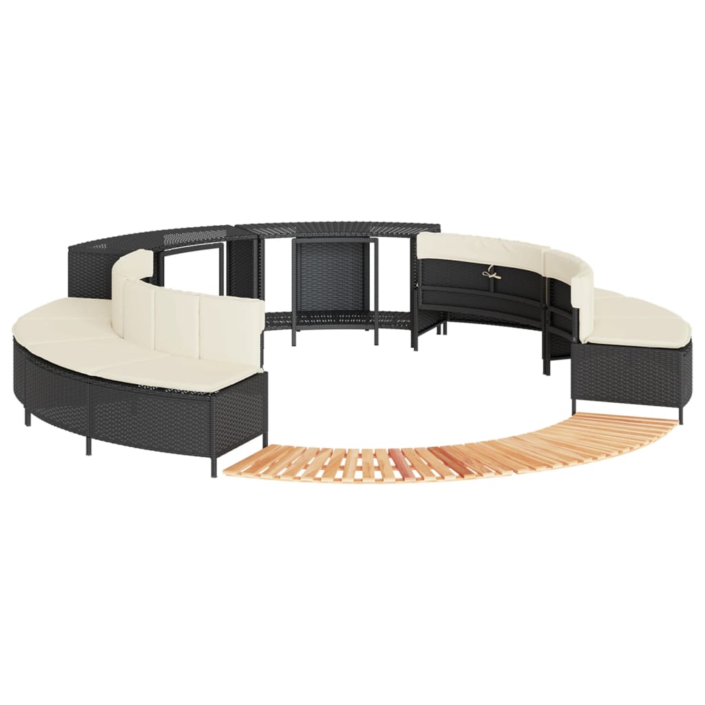 Bordo per Spa Nero in Polyrattan e Legno Massello di Acacia 3270643