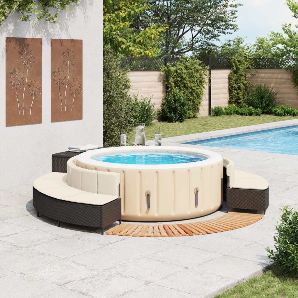 Bordo per Spa Nero in Polyrattan e Legno Massello di Acacia 3270643