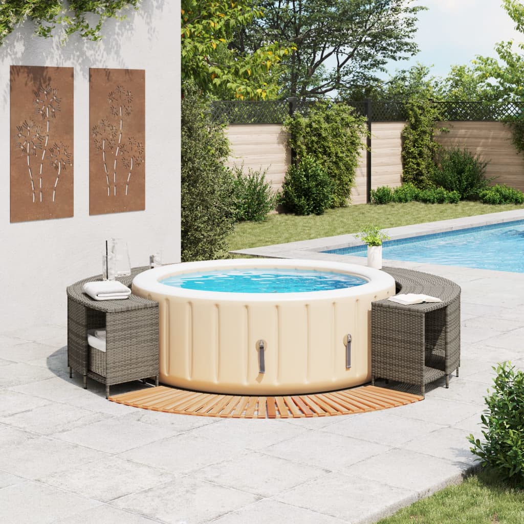 Bordo per Spa Grigio in Polyrattan e Legno Massello di Acacia 3270645