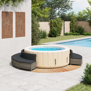 Bordo per Spa Grigio in Polyrattan e Legno Massello di Acacia 3270647