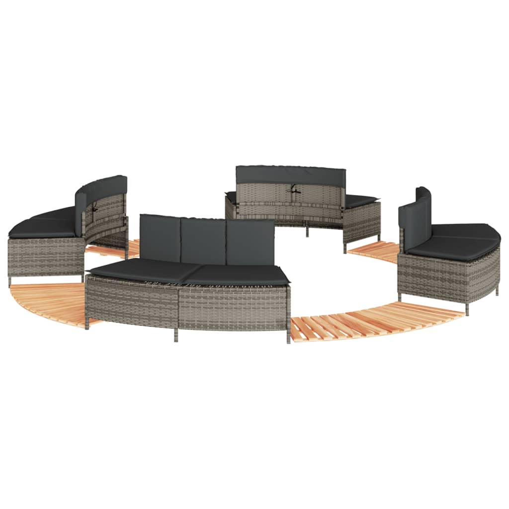 Bordo per Spa Grigio in Polyrattan e Legno Massello di Acacia 3270649