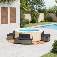 Bordo per Spa Grigio in Polyrattan e Legno Massello di Acacia 3270649