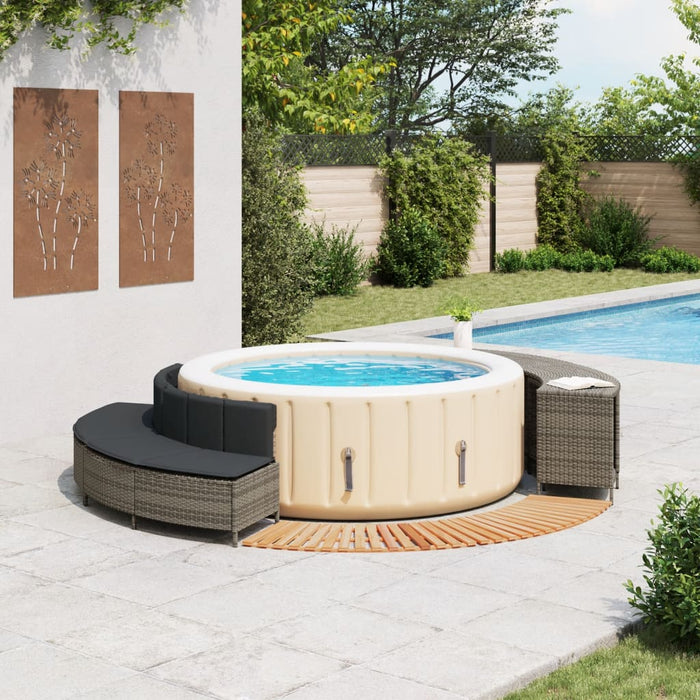 Bordo per Spa Grigio in Polyrattan e Legno Massello di Acacia 3270655