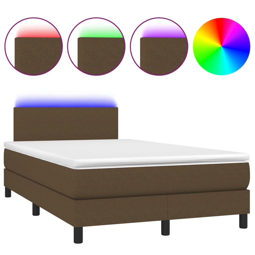 Letto a Molle Materasso e LED MarroneScuro 120x190cm in Tessuto 3270028