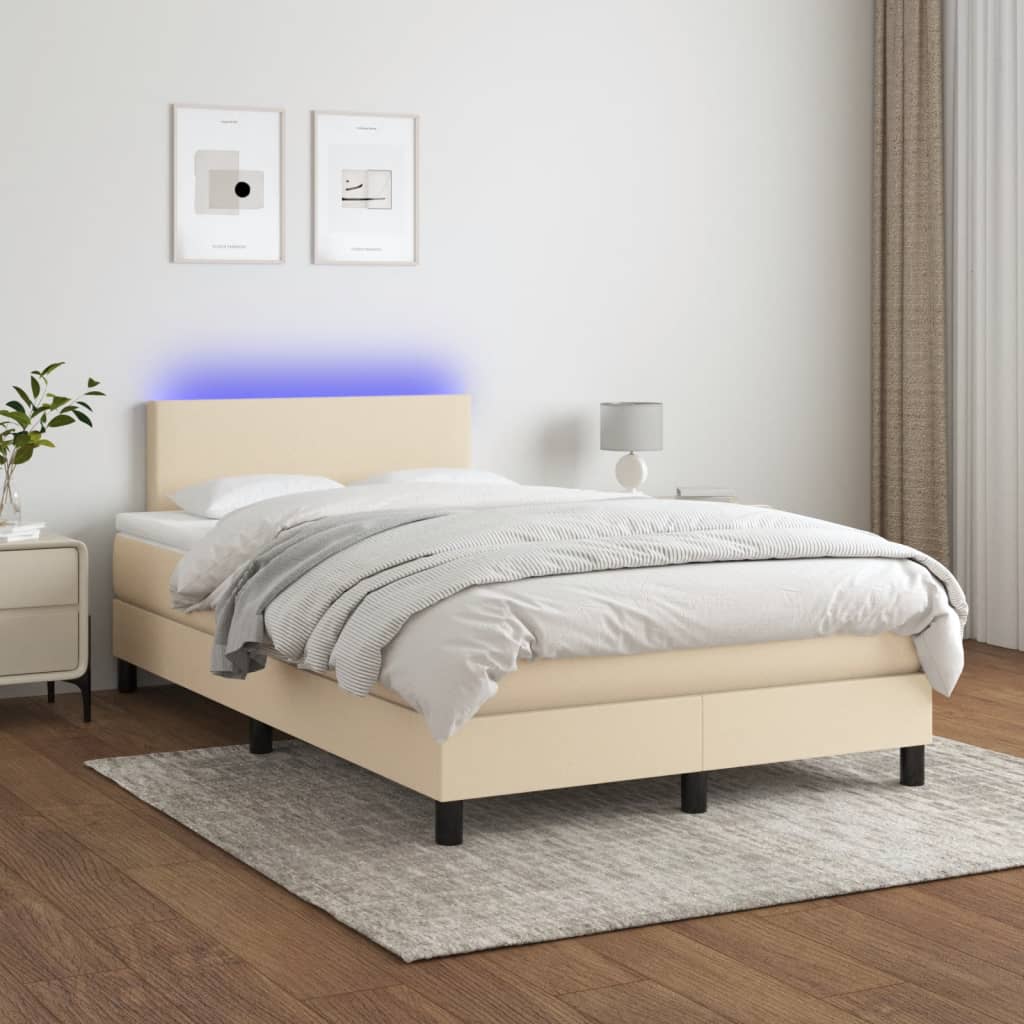 Letto a Molle con Materasso e LED Crema 120x190 cm in Tessuto 3270030