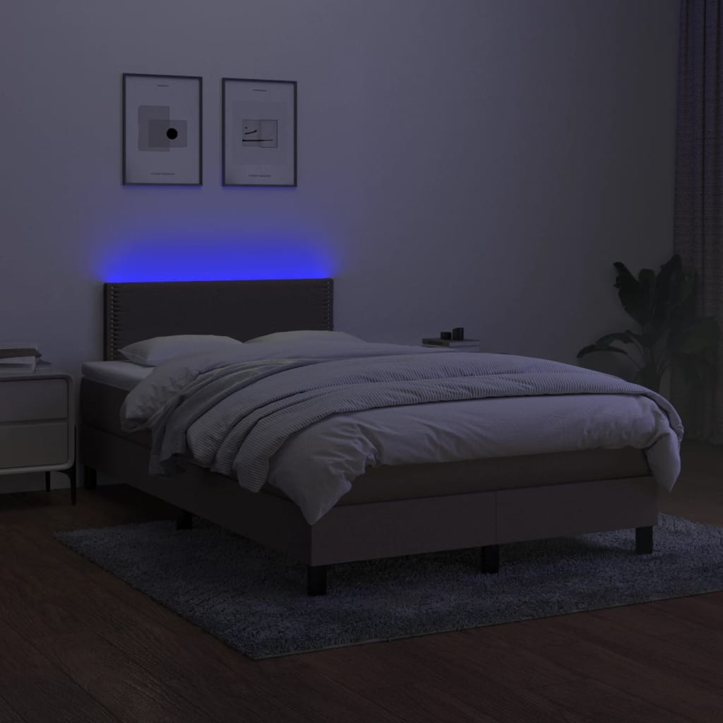 Letto a Molle con Materasso e LED Tortora 120x190 cm in Tessuto 3270036