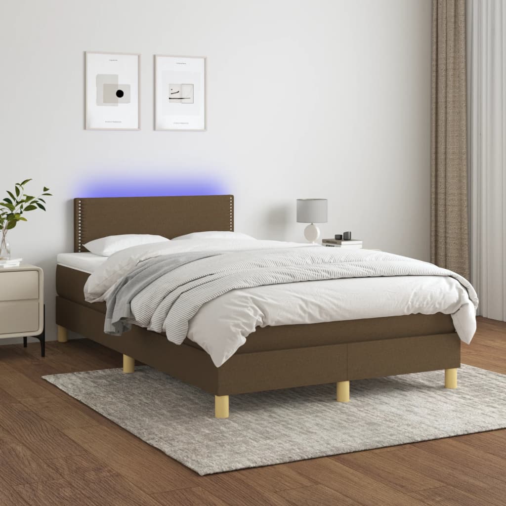 Letto a Molle Materasso e LED MarroneScuro 120x190cm in Tessuto 3270084