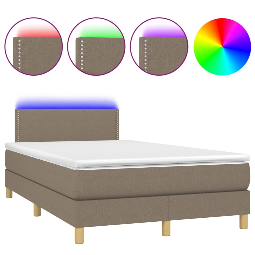 Letto a Molle con Materasso e LED Tortora 120x190 cm in Tessuto 3270085