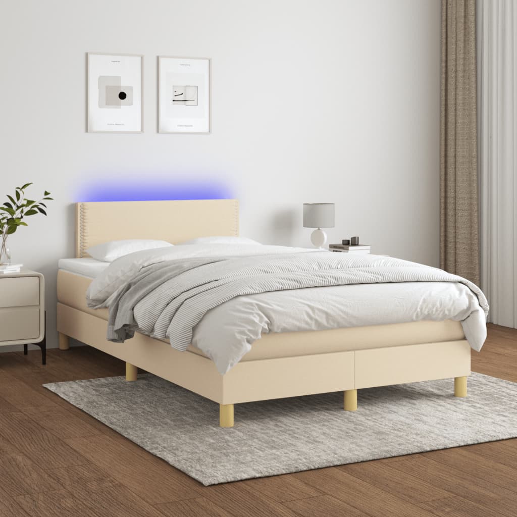 Letto a Molle con Materasso e LED Crema 120x190 cm in Tessuto 3270086