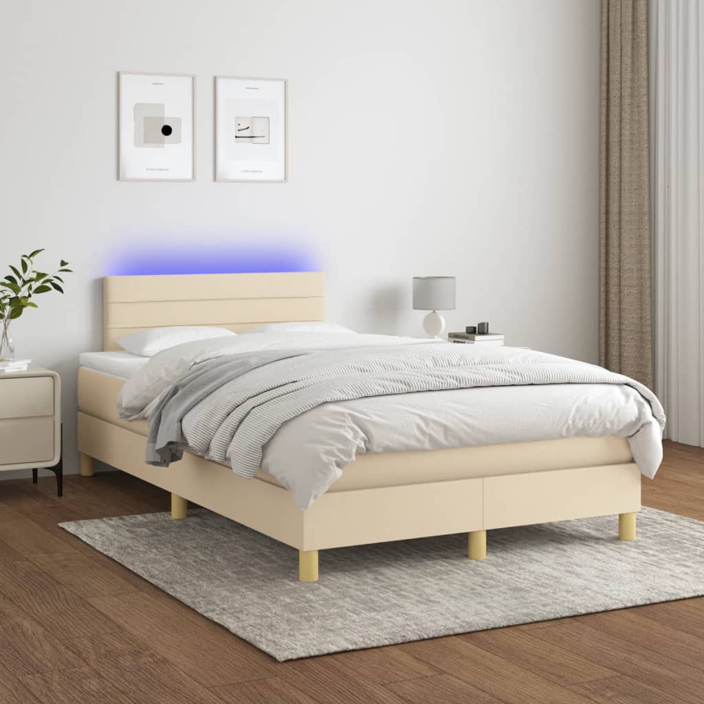 Letto a Molle con Materasso e LED Crema 120x190 cm in Tessuto 3270100