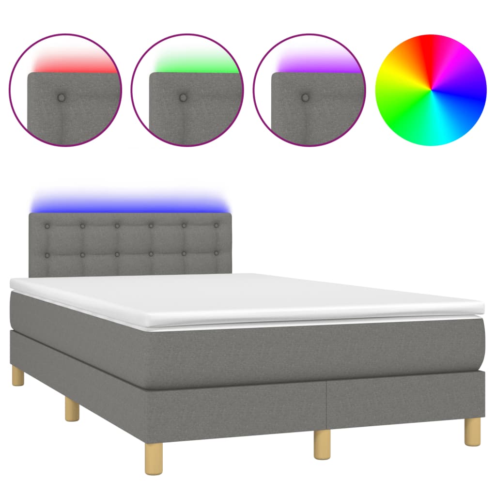 Letto a Molle Materasso e LED Grigio Scuro 120x190cm in Tessutocod mxl 111181