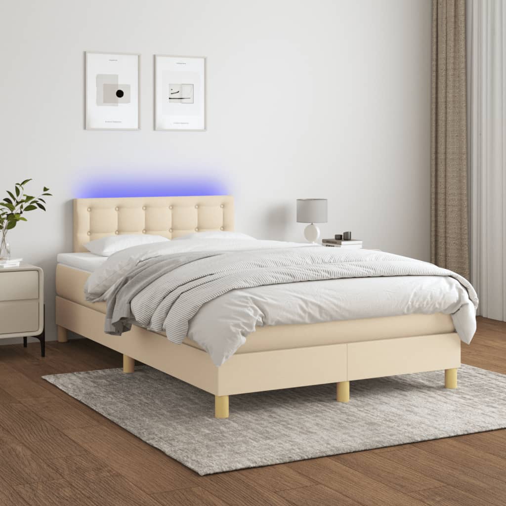 Letto a Molle con Materasso e LED Crema 120x190 cm in Tessuto 3270121