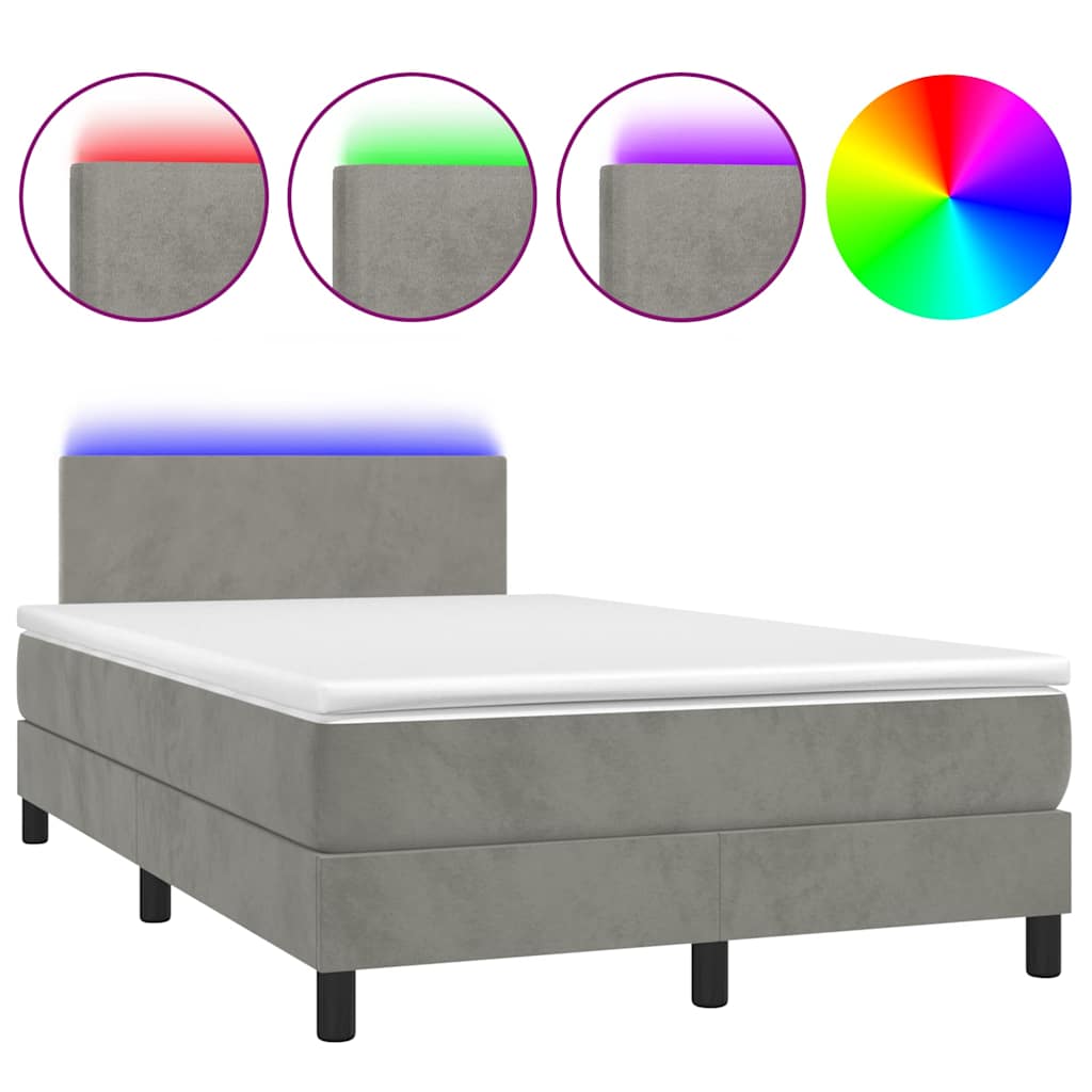 Letto a Molle Materasso e LED Grigio Chiaro 120x190 cm Velluto 3270141