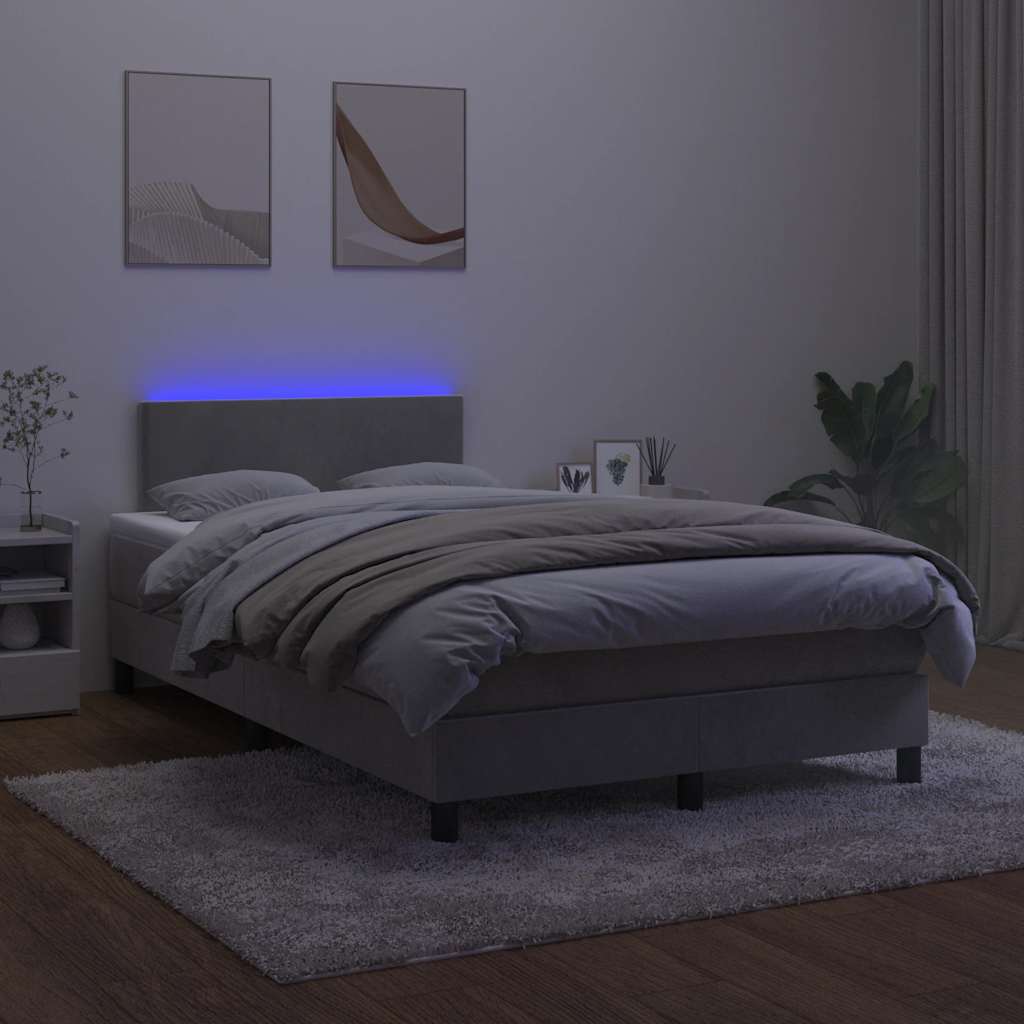 Letto a Molle Materasso e LED Grigio Chiaro 120x190 cm Velluto 3270141