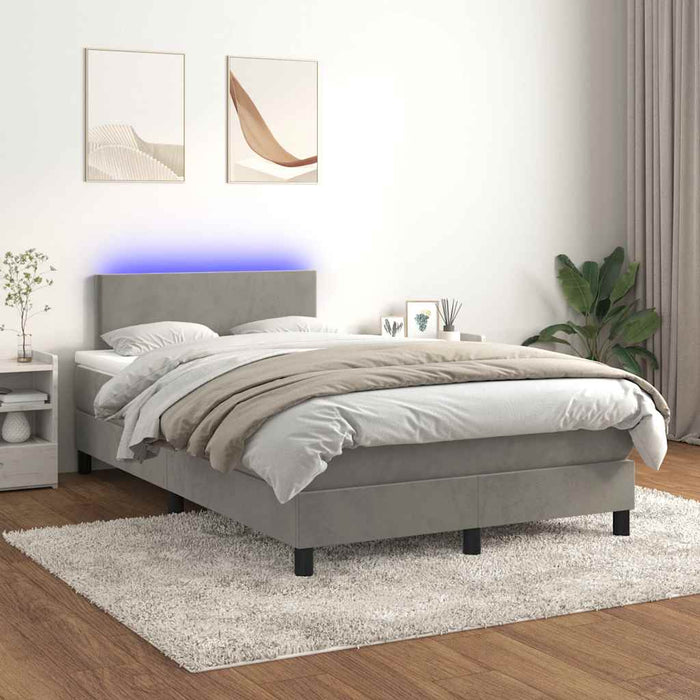 Letto a Molle Materasso e LED Grigio Chiaro 120x190 cm Velluto 3270141