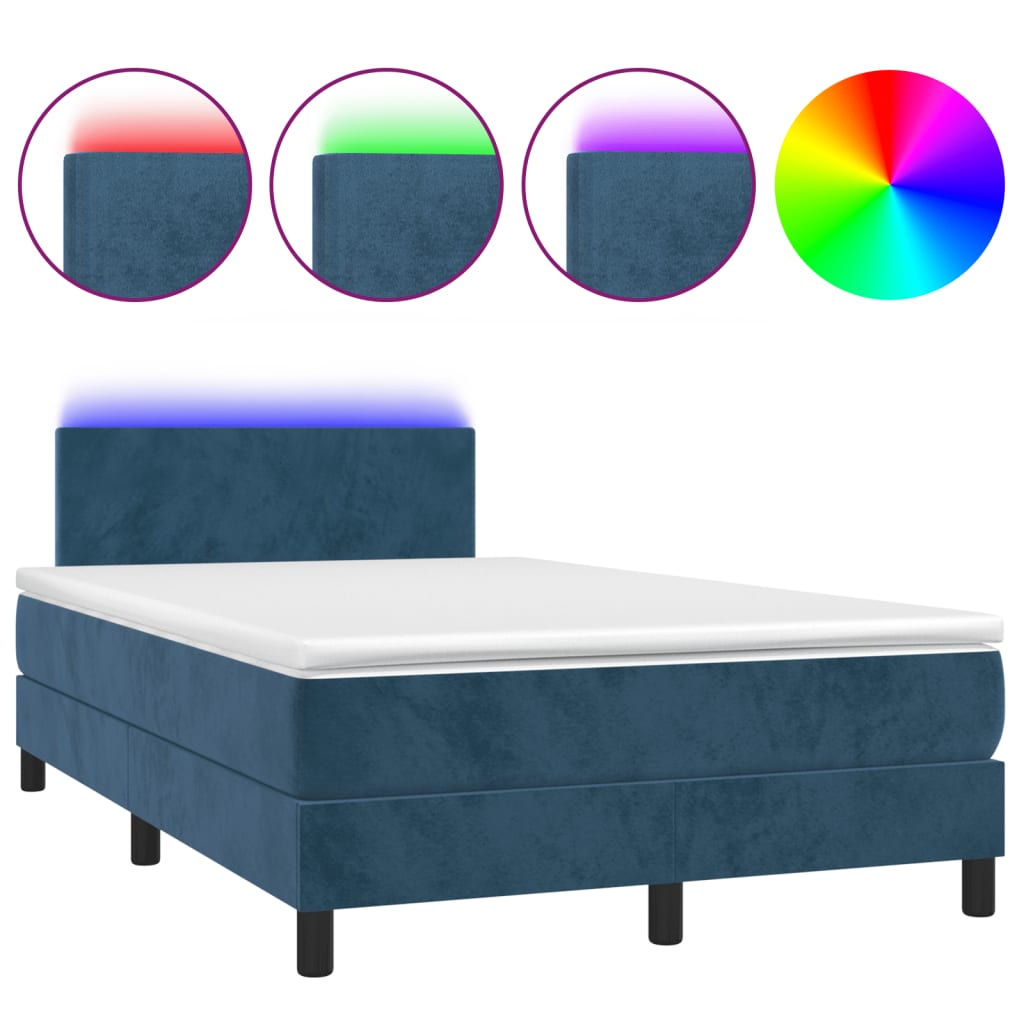 Letto a Molle Materasso e LED Blu Scuro 120x190 cm in Velluto 3270145