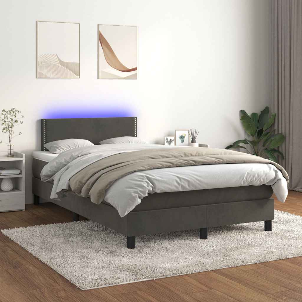 Letto a Molle Materasso e LED Grigio Scuro 120x190cm in Velluto 3270148