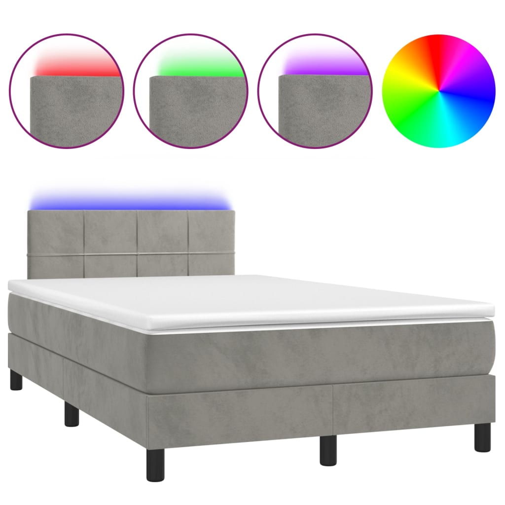 Letto a Molle Materasso e LED Grigio Chiaro 120x190 cm Velluto 3270153