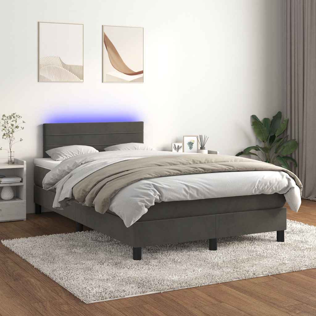 Letto a Molle Materasso e LED Grigio Scuro 120x190cm in Velluto 3270160